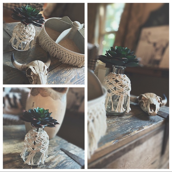 Faux Echeveria Succulent MacramΓ© Glass Bottle HPπ΅ - Picture 2 of 12